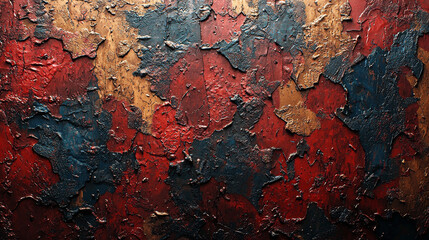 Canvas Print - Abstract texture with red, blue, and gold paint.