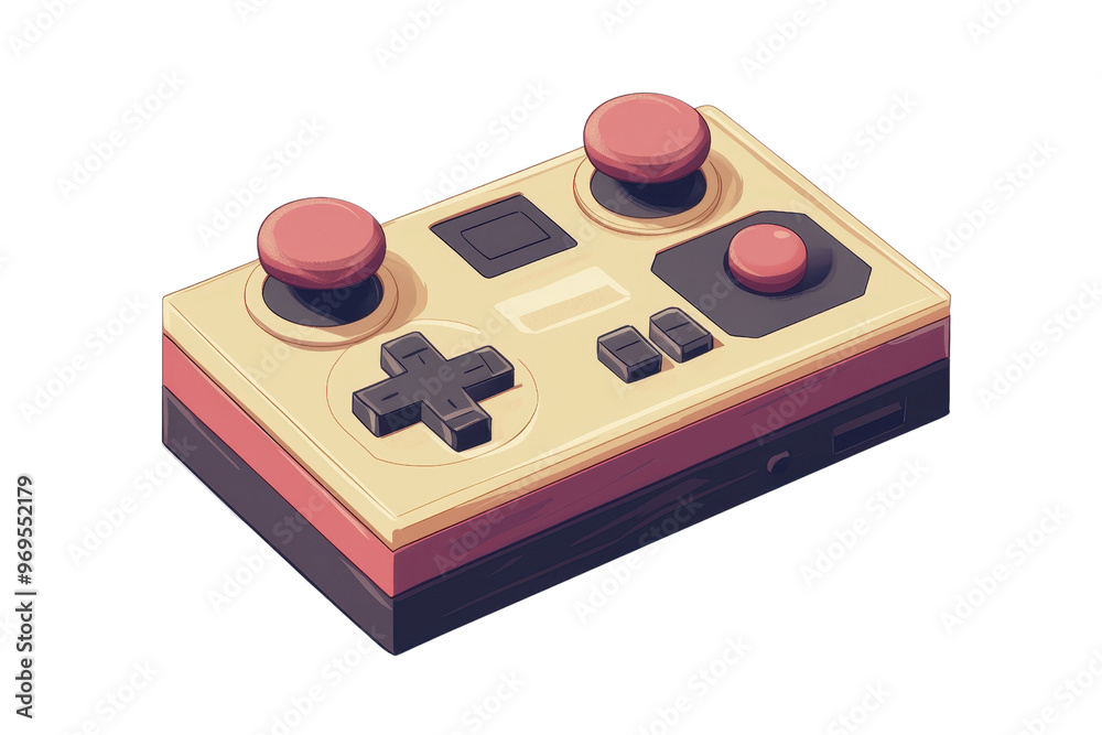 Retro gaming controller with buttons and joystick, isolated on ...