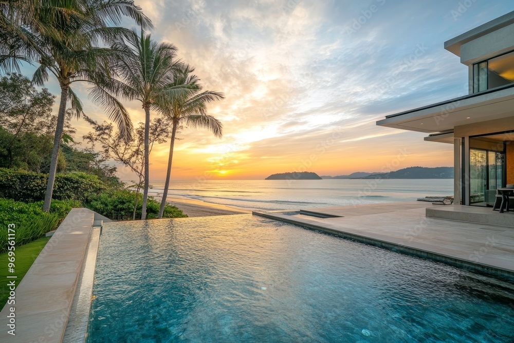 Beautiful view of the ocean from an infinity pool in front of a luxury ...