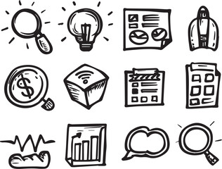Poster - Hand Drawn Business Icon Set Idea Startup Marketing Finance Technology Doodle Sketch Vector Illustration Black and White Drawing Design Elements