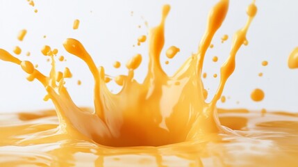 Wall Mural - Color orange juice splashes on white background