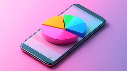 Poster - A vibrant smartphone display featuring a colorful pie chart, symbolizing data analysis and mobile technology trends.