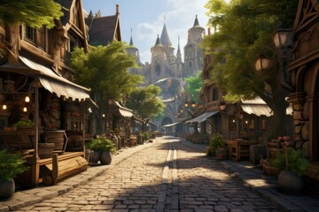 Canvas Print - Medieval marketplace street outdoors village.