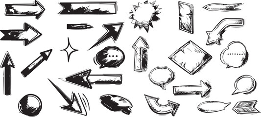 Hand drawn arrows icons set direction wayfinding sketch doodle elements up down left right pointer signs symbols collection for web design business infographic information choice navigation concept