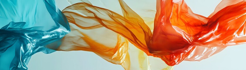 Poster - colorful fabric waves in blue, orange, and yellow create a dynamic and vibrant background for artist