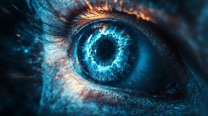 Sticker - A close up of a person's eye with a blue iris