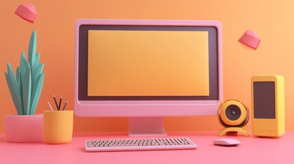 Monitor 3d render icons, illustration tecnology