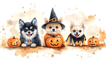 Naklejka na meble Festive Pets in Whimsical Halloween Costumes,Watercolor