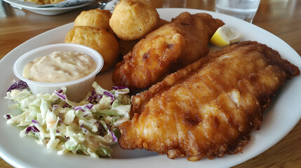 Wall Mural - fried trout with cole slaw