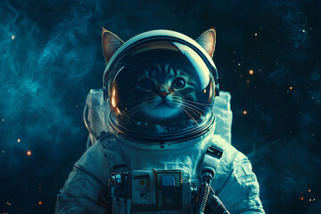 Wall Mural - A cat in an astronaut suit, set against a cosmic background with stars and nebulae.