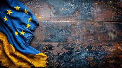 Wall Mural - Ukrainian flag featuring european union stars  a symbol of unity and european aspirations