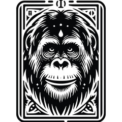 Wall Mural - orangutan monkey in Tarot card black and white silhouette illustration -