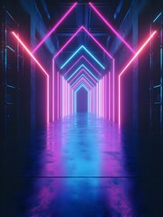 Poster - Abstract Arrow Speed Motion Light Effect with Blue and Pink Glow on Dark Backdrop  Dynamic Fluid Shapes Prismatic Lighting Digital Collage Hyper detailed Texture Constructivism Inspired
