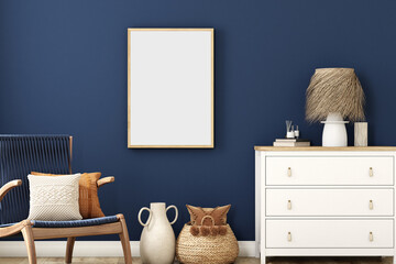 Wall Mural - Living room frame mockup, frame mockup A4, 3d render