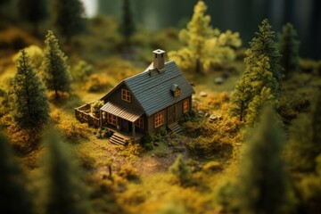 Poster - Cabin in the woods architecture tilt-shift building.