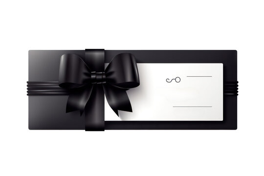 A stylish voucher template adorned with a sleek black bow isolated on white background