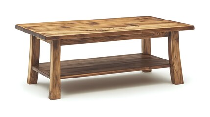 Poster - Beautifully Crafted Wooden Coffee Table with Lower Shelf for Living Room Decor Isolated on a Clean White Background