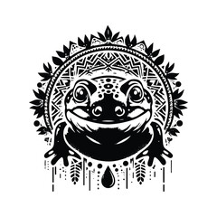 salamander in bohemian black and white silhouette illustration -