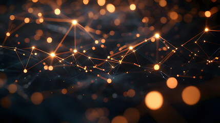 Poster - Golden Web of Connections: A digital network shimmers with golden nodes and connections, symbolizing the intricate web of data and technology. 