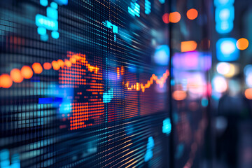 Poster - A digital display showing fluctuating stock market data with vibrant colors.