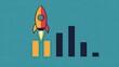 © Pricha.RT - Business graph with a one-color rocket ascending, showing how a company is rapidly achieving its growth targets.