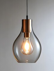 Aufkleber - Contemporary and Minimalist Pendant Lamp with Translucent Glass Shade Suspended Over White Background Providing Ambient Illumination and Elegant Lighting Design