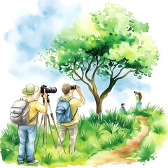 Canvas Print - Three People Taking Pictures of Nature on a Path.