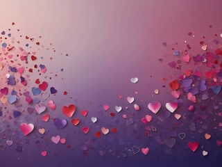 Wall Mural - Gradient background from purple to pink with scattered hearts.