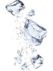 Poster - Crashing transparent icy crystals frozen solid with splashing water creating an abstract geometric winter nature background with faceted prism like patterns