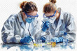 © S photographer - Watercolor painting of scientists testing chemicals in a laboratory.