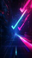 Poster - Dynamic Abstract Arrow Speed Motion Light Effect with Vibrant Blue and Pink Neon Glow on Dark Background Featuring Geometric Shapes and Rendering in a Futuristic Synthwave Inspired Metropolis