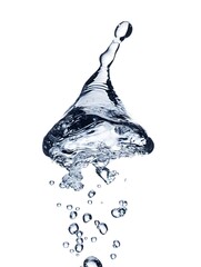 Poster - Dynamically flowing water droplet splash in a transparent glass container with intricate reflections refractions and patterns created by the movement of the liquid