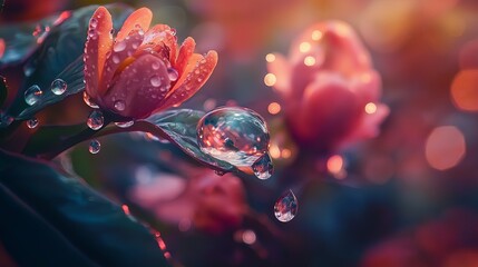 Poster - the fleeting beauty of raindrops clinging to flowers and leaves