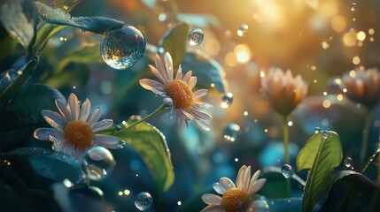 Poster - the fleeting beauty of raindrops clinging to flowers and leaves