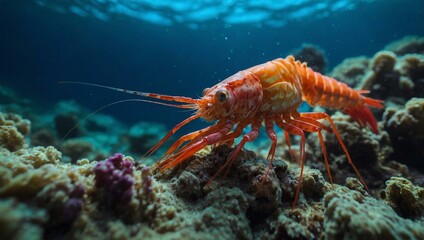 A colorful prawn in its bright oceanic world.