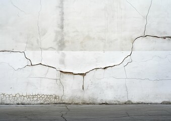 Poster - A wall with cracks and holes in it. The wall appears to be old and has been damaged over time