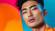 © Phatharaporn - Closeup Portrait of Asian Man with Colorful Makeup and Lighting.