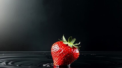 Wall Mural - Strawberry fruit into the water on a black background