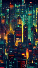 Wall Mural - Pixelated Cityscape at Night.