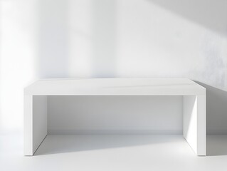 Poster - Minimalist white desk with clean lines isolated on a plain white background  Sleek contemporary office or workspace design with a stylish organized and clutter free appearance