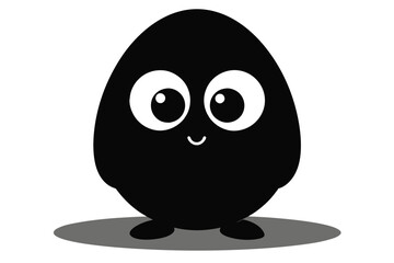 Cartoon egg with eyes, silhouette black color vector art illustration