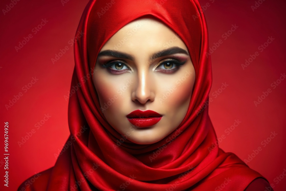 Beautiful young woman in hijab with plump red Lips Stock Photo | Adobe ...