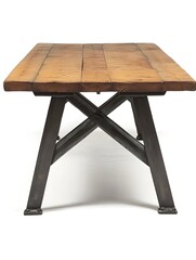 Poster - Rustic wooden dining table with sturdy metal legs isolated on a clean white background  This minimal and contemporary furniture piece offers a simple yet elegant design for modern homes restaurants