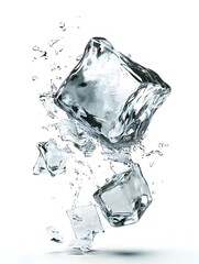 Poster - Shattered icy crystal cubes splashing in dynamic polygonal shapes creating a mesmerizing abstract and geometric visual