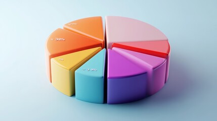Leinwandbilder - Detailed view of a 3D pie chart with segment labels and percentage values, set against a neutral backdrop to highlight the chart's design and data accuracy.