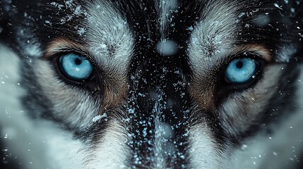 Wall Mural - Siberian Husky graphic design icy blue eyes piercing through winter scene