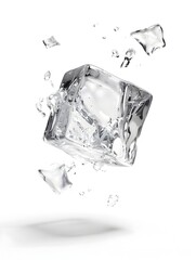 Poster - Stunning abstract image of frozen ice crystal cubes floating in a minimalistic monochrome composition  The clear transparent ice blocks reflect and refract the light in a mesmerizing