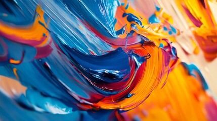 Poster - Detailed view of an abstract background with a mix of vibrant colors and fluid brushstrokes, capturing an artistic and dynamic visual movement.
