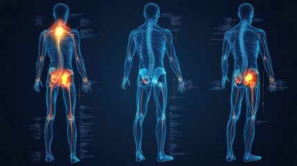 medical illustration showing pain associated with inflammation in the body of a man and woman. impor