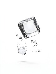 Poster - Transparent ice cube with flowing water droplets creating a minimalist abstract and elegant composition  The crystal clear block symbolizes purity stillness and the beauty of nature s frozen elements